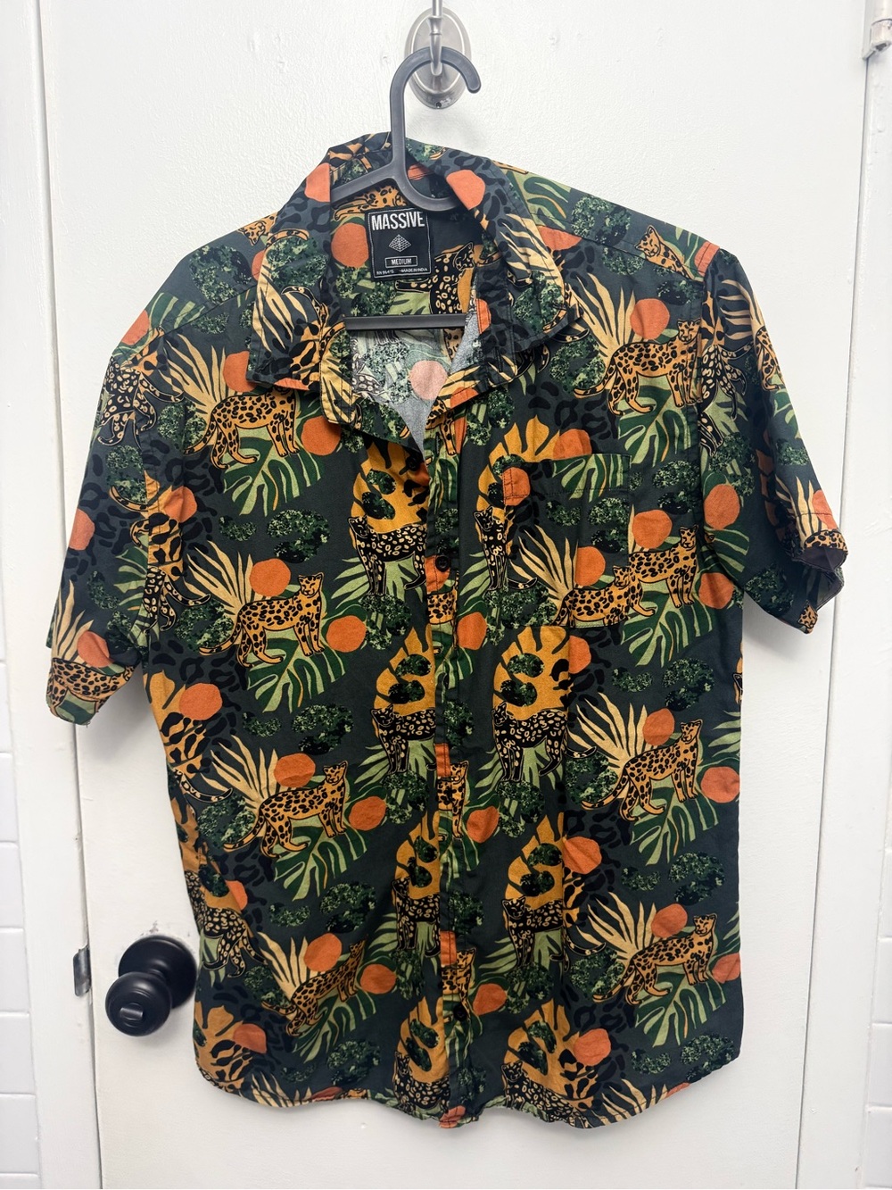 Massive Green & Orange Tropical Leopard Short-Sleeve Button-Down Shirt